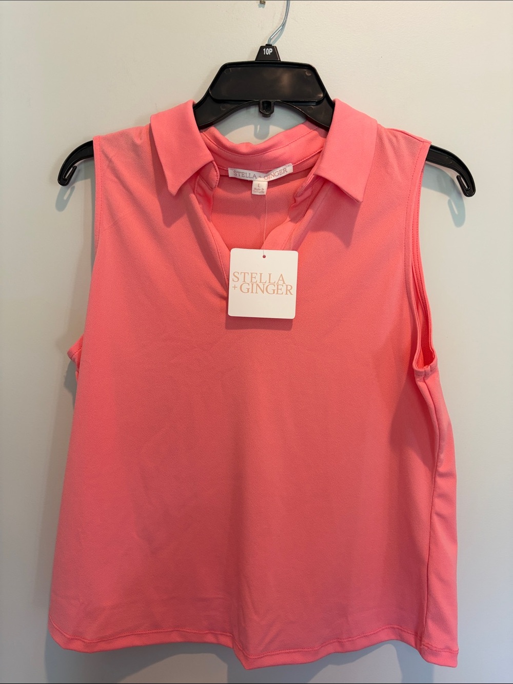 Coral-Pink Sleeveless Polo Tank